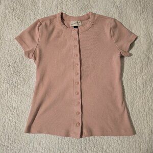 Universal Theard Pink Button Up Ribbed Shirt Size Small Soft Girl